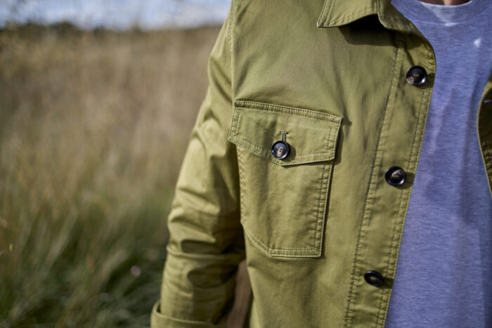 Overshirt unlined in olive green cotton gabardine - Image 2