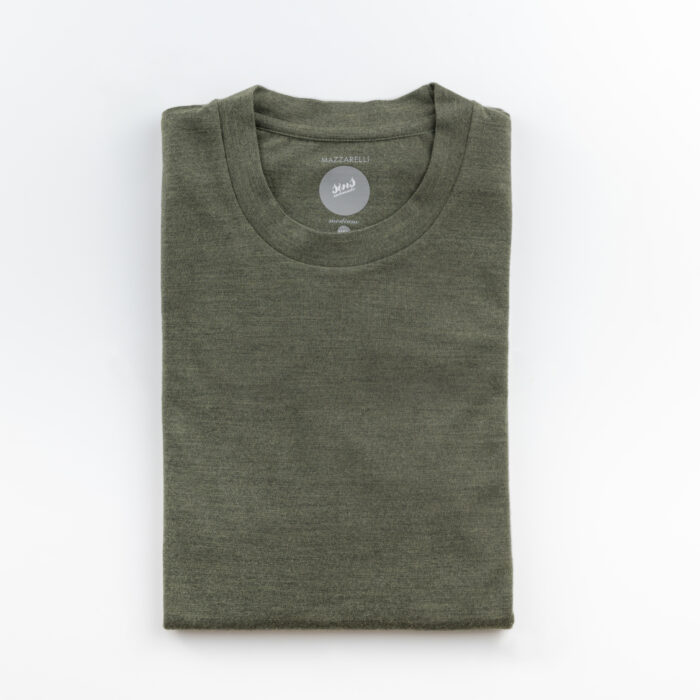 Long-sleeved t-shirt in pure virgin wool super 120’s Green - Image 1