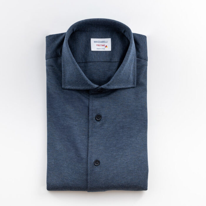 Melange blue stretch cotton shirt - Image 1