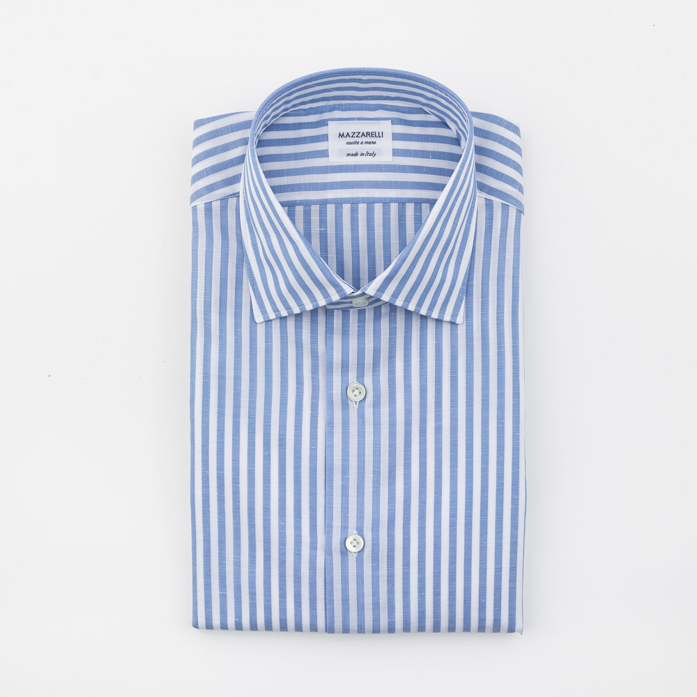 14015 Shirt in cotton and linen blend with light blue and white stripes - Image 1