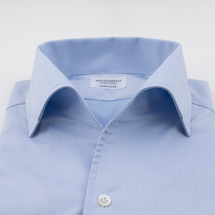 Light Blue shirt in journey twill by Thomas Mason with Bowling collar - Regular without darts - Image 2