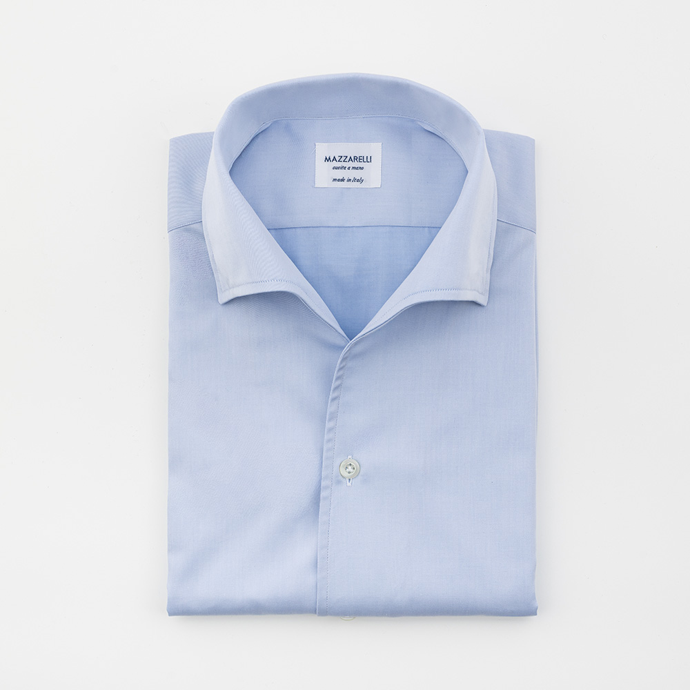 2_GRV_2228web Light Blue shirt in journey twill by Thomas Mason with Bowling collar - Regular without darts - Image 1