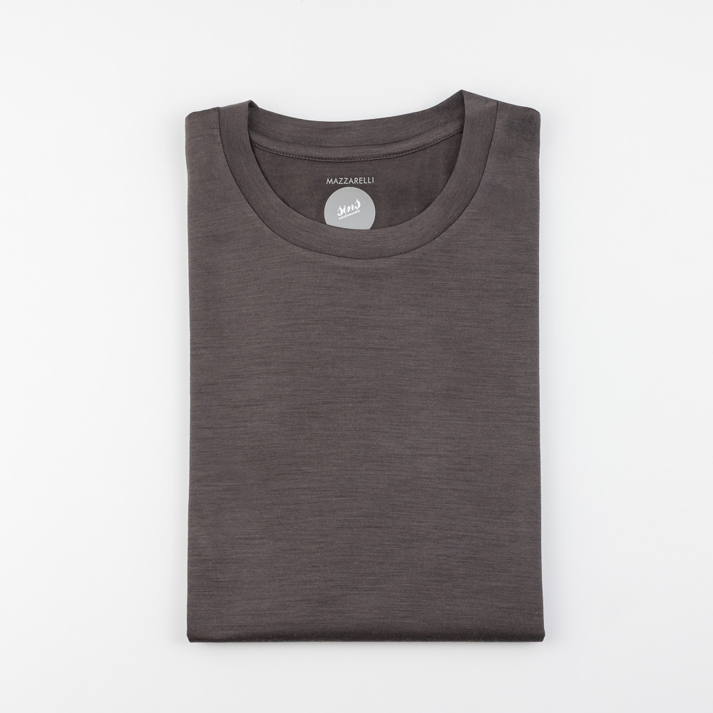 GRV_2355 T-shirt in pura lana vergine super 120’s Marrone - immagine 1