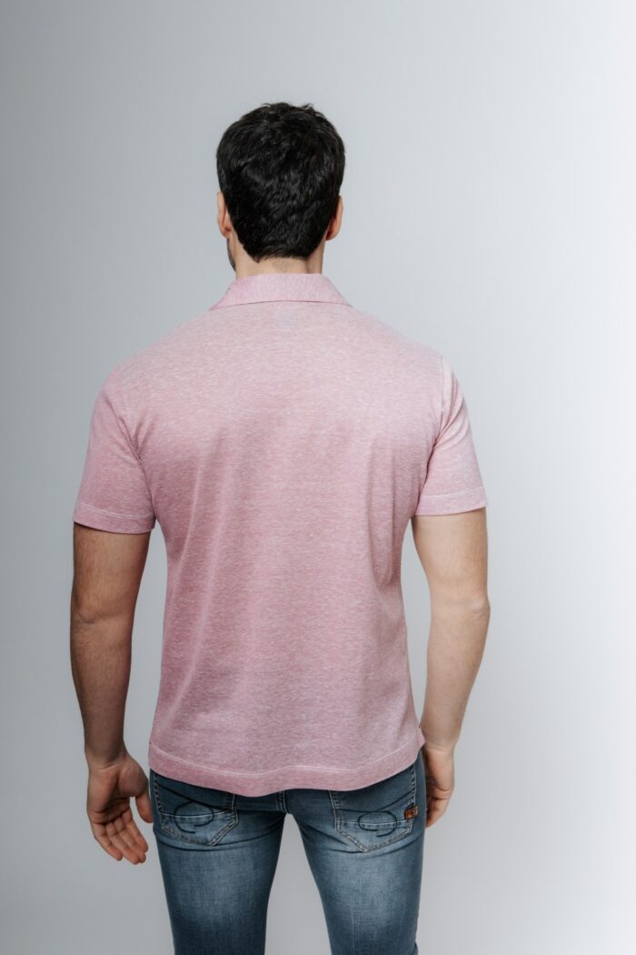 Polo con collo Derby rosso mélange in misto cotone e lino - immagine 2