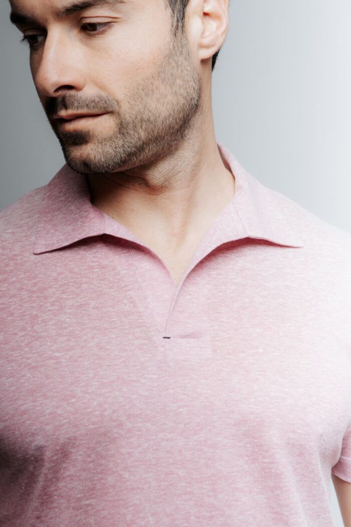 Polo con collo Derby rosso mélange in misto cotone e lino - immagine 3