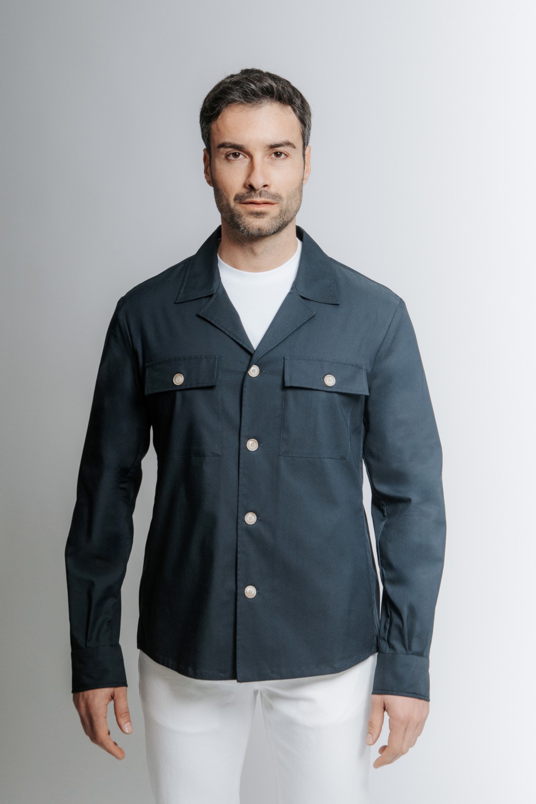 mazzarelli- 1 Unlined over shirt in technical fabric blue navy - Image 1