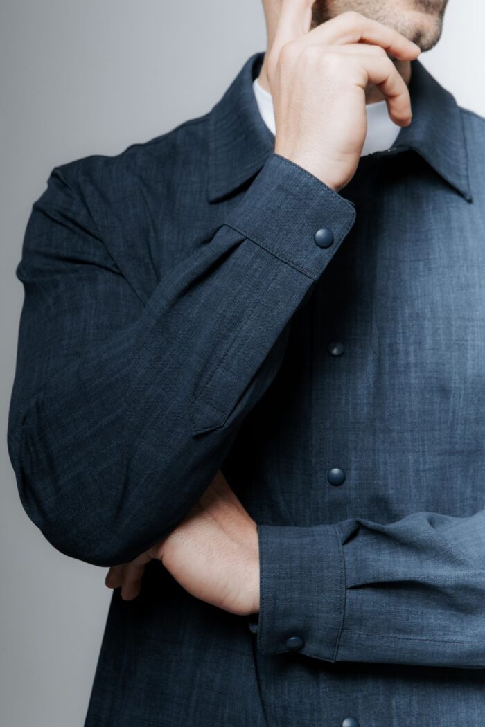 Unlined over shirt in technical fabric aviator blue - Image 3