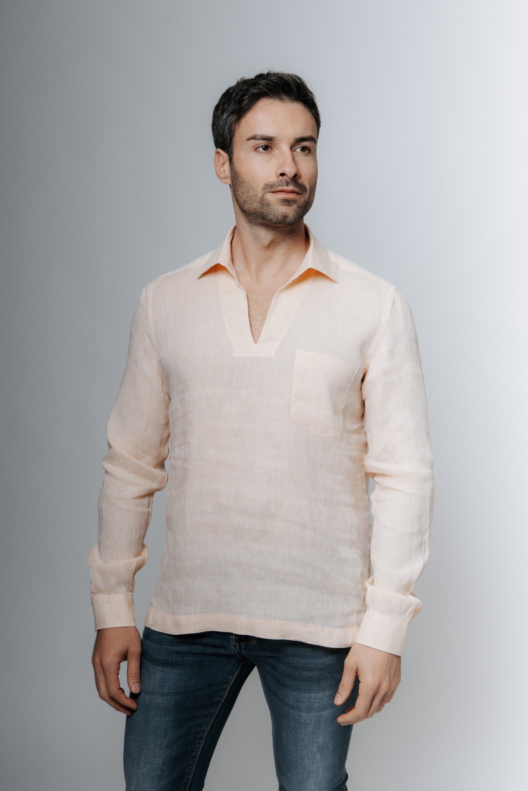 mazzarelli- 110 Apricot linen polo shirt - Image 1