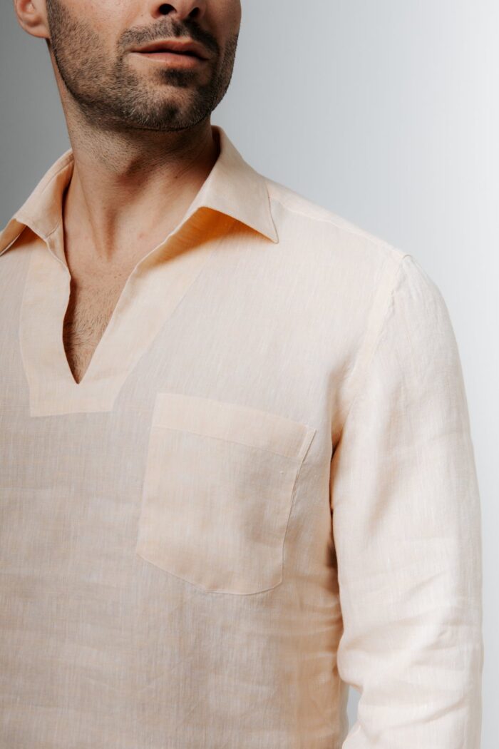 Apricot linen polo shirt - Image 3