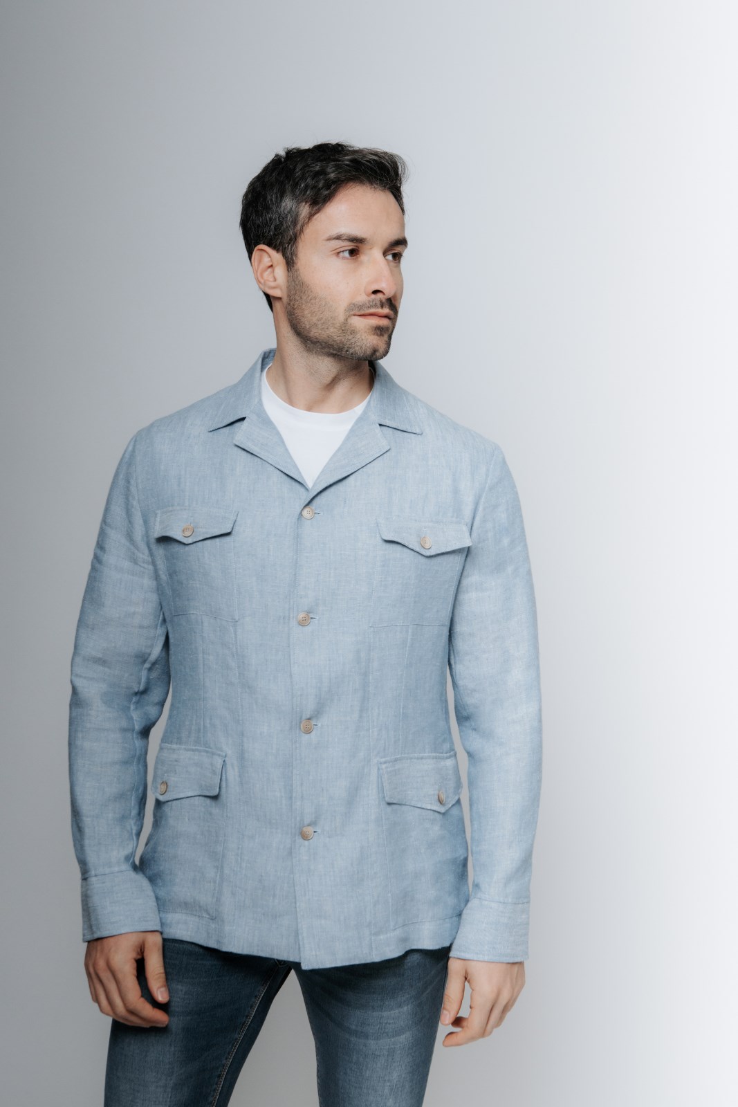 mazzarelli- 162 Sahariana in lino azzurro - immagine 1