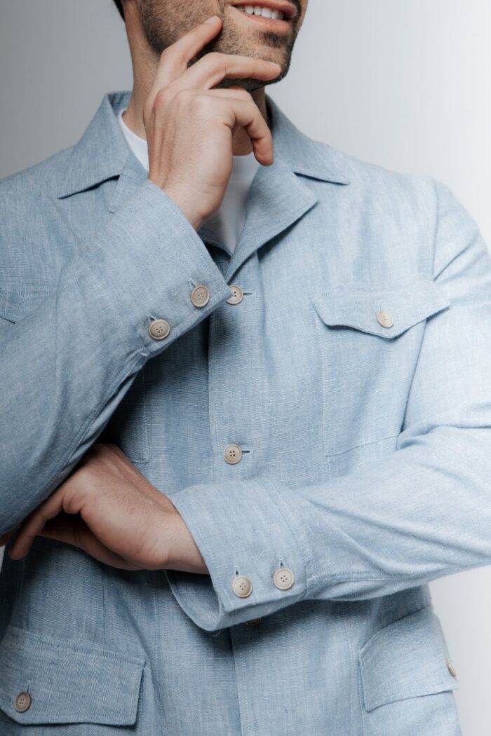 Sahariana in lino azzurro - immagine 3