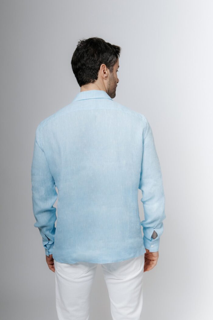 Turquoise linen polo shirt - Image 2