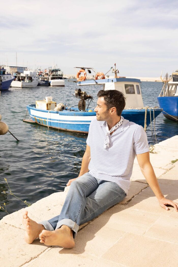 Polo con collo Derby a righe in jersey misto cotone - immagine 3