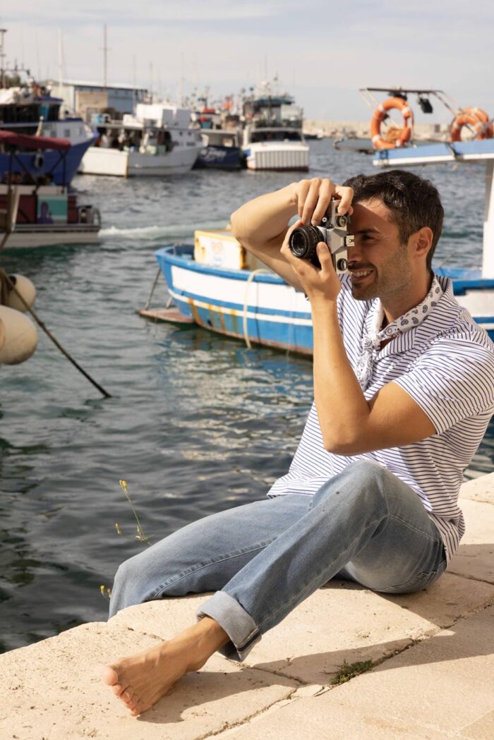 Polo con collo Derby a righe in jersey misto cotone - immagine 2