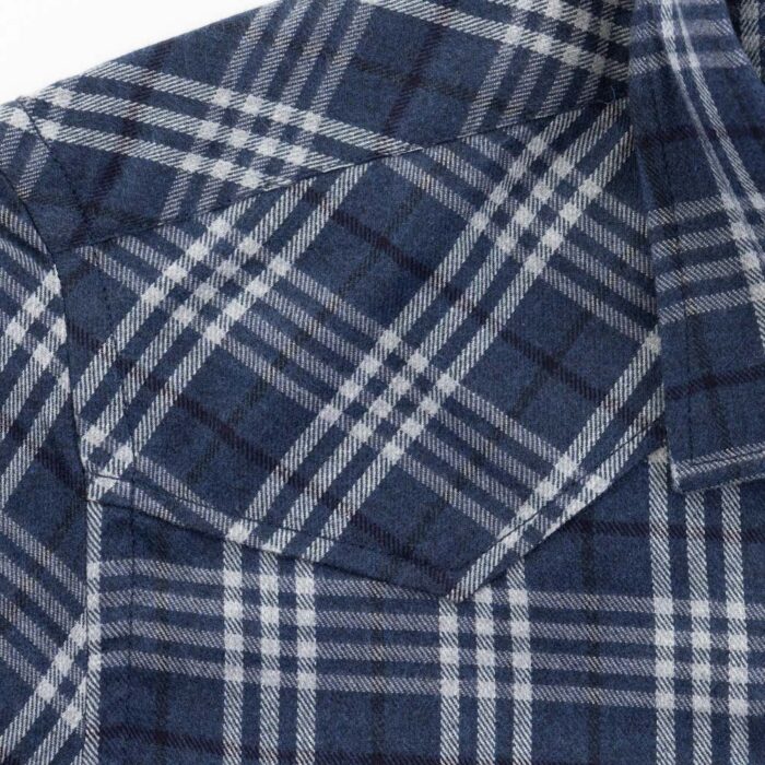 Camicia texana a quadri in cotone e lyocell blu e grigio - immagine 4