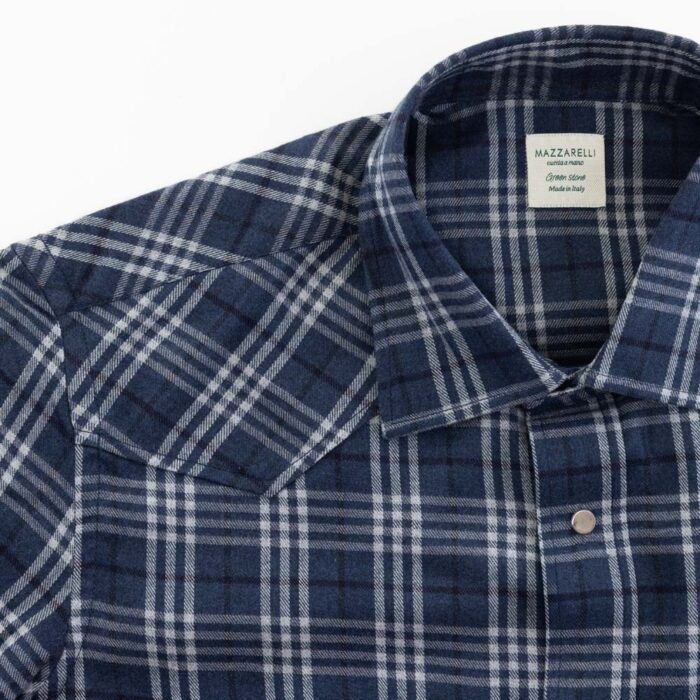 Camicia texana a quadri in cotone e lyocell blu e grigio - immagine 5