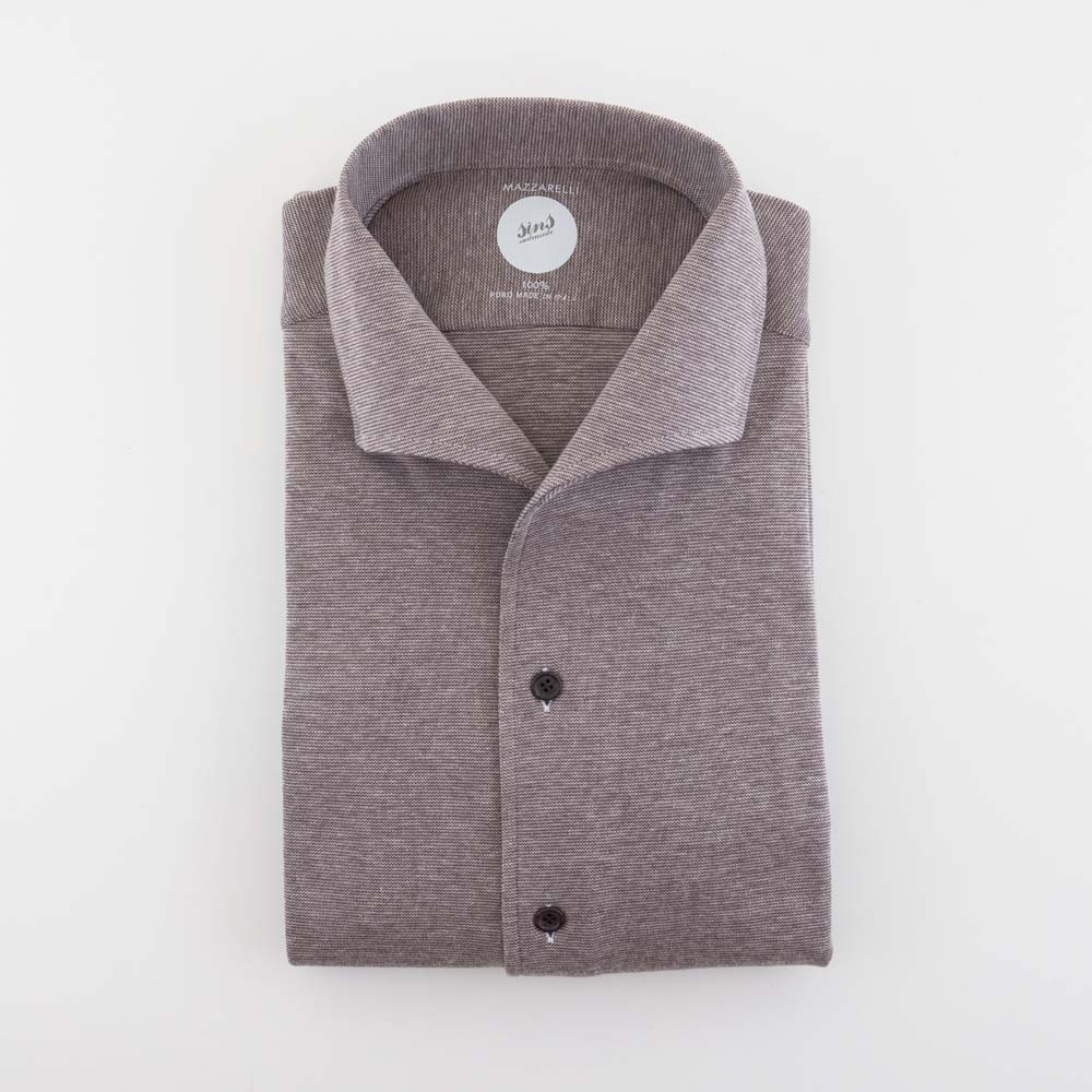GRV_3501 Camicia in cotone e cashmere con collo bowling - immagine 1