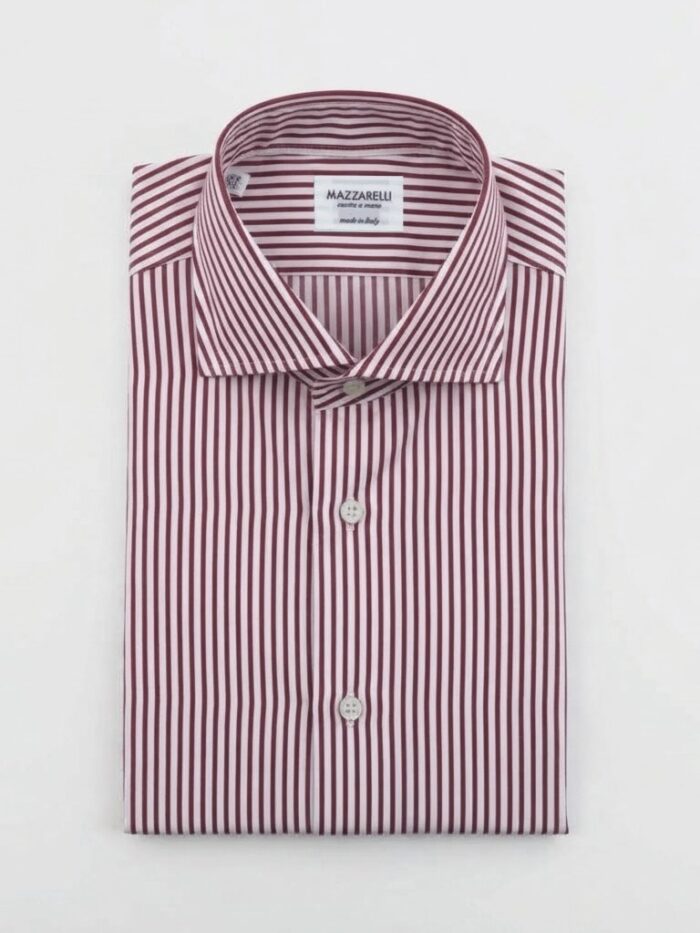 Camicia a righe bianca e bordeaux in popeline di Thomas Mason