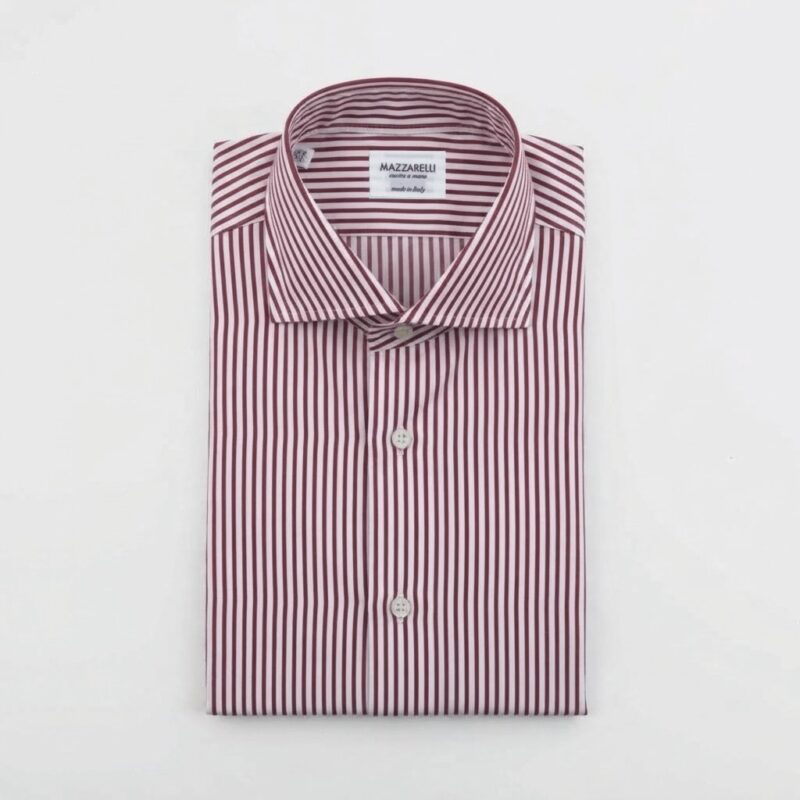 Camicia a righe bianca e bordeaux in popeline di Thomas Mason
